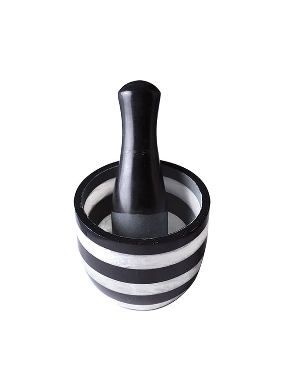 Black and White striped marble mortar