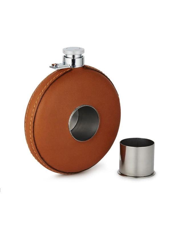 Purdey - Round leather flask with tot