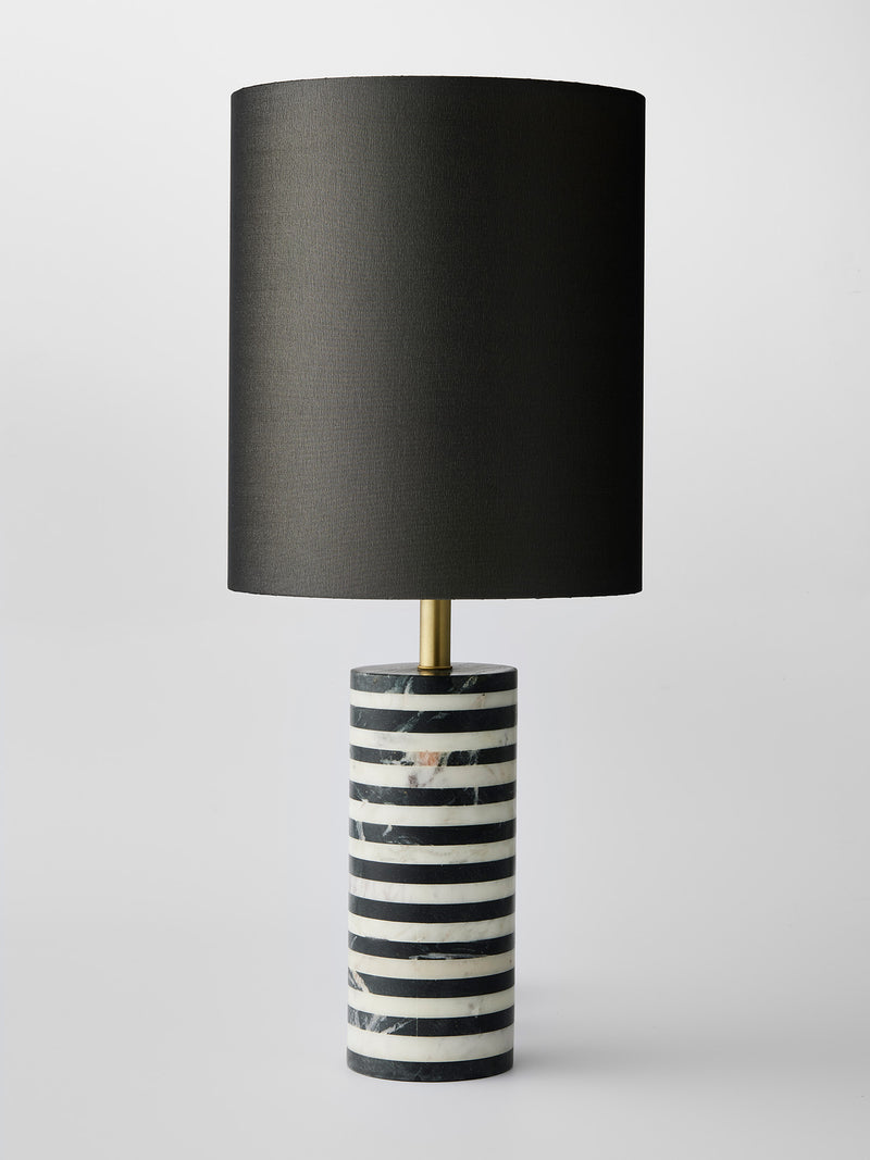 Graphic marble lamp with a  Lulu Mosquito designed lampshade